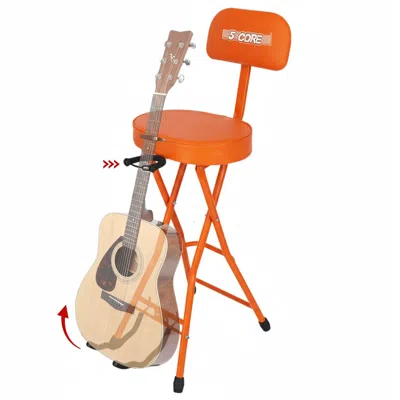 5 Core Guitar Stool 3.15" Padded Chair W Backrest Foldable Music Seat Built In Foot Rest Guitar Stand