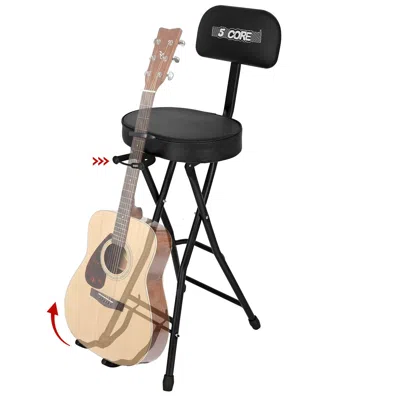 5 Core Guitar Stool 3.15" Padded Chair W Backrest Foldable Music Seat Built In Foot Rest Guitar Stand