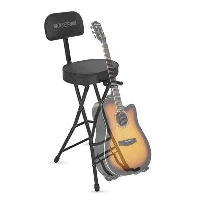 5 Core Guitar Stool Adjustable Backrest Piano Chair 3.15" Padded Seat Music Stand In Black