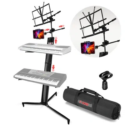 5 Core Keyboard Stand 2 Tier Classic Adjustable Electric Piano Sturdy Holder In Black