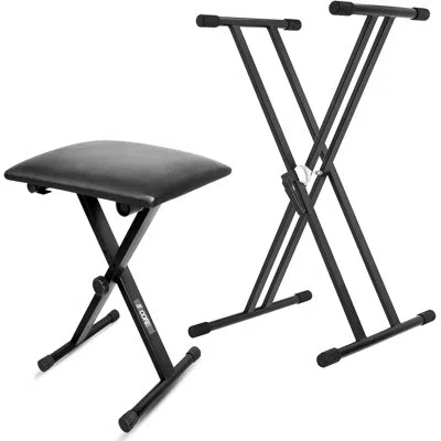 5 Core Keyboard Stand Double X Style Adjustable Piano Riser + Keyboard Piano Bench