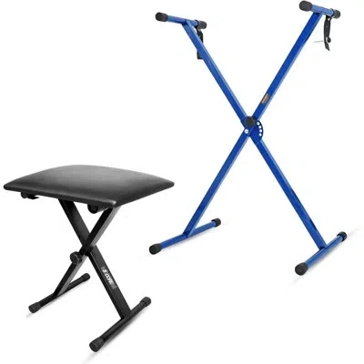 5 Core Keyboard Stand Piano Bench Combo Adjustable Key Board Stands 2" Padded Musician Chair Set In Blue,black