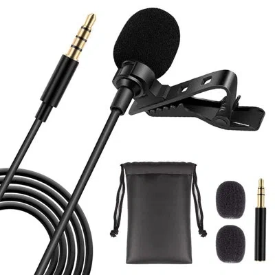 5 Core Lavalier Microphone Clip On Professional Grade 3.5mm Lapel Mic Omnidirectional Lav Mic In Black