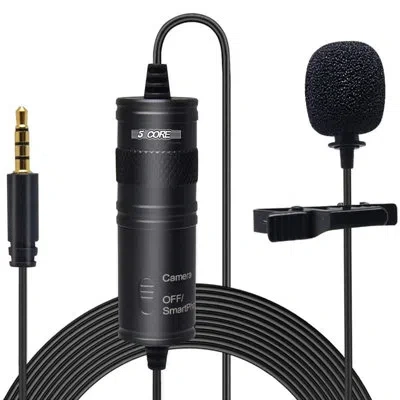 5 Core Lavalier Microphone Clip On Professional Grade 3.5mm Lapel Mic Omnidirectional Lav Mic In Black