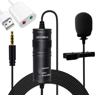 5 Core Lavalier Microphone Clip On Professional Grade 3.5mm Lav Lapel Mic Omnidirectional In Black