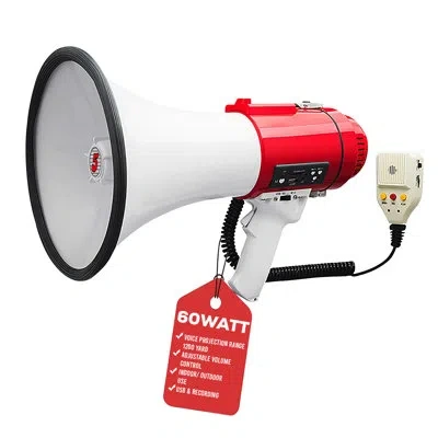 5 Core Megaphone Bullhorn Speaker 60w Bull Horn Battery Power Cheer Megafono 1200ft Range Loudspeaker In White