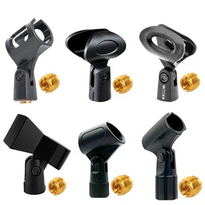 5 Core Microphone Clip Holder 6 Pcs Multi Pack With Screw Adapters 5/8 To 3/8 Inch In Black