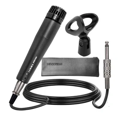 5 Core Microphone Professional Unidirectional Dynamic Neodymium Mic With On/off Switch, Cable Clip In Black