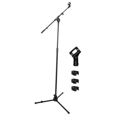 5 Core Microphone Stand Floor Height Adjustable W Extending Telescoping Boom Arm In Black
