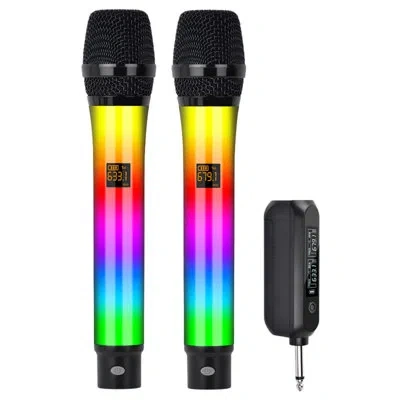 5 Core Microphone Wireless Karaoke Singing Mic Rechargeable Microfonos Inalambricos W Led Lights In Black