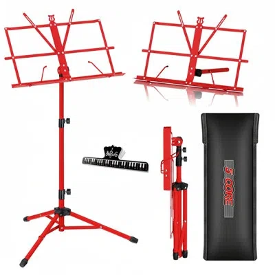 5 Core Music Stand Adjustable 57" Desktop Book Stands Sheet Holder All Metal Portable Bookstand In Red