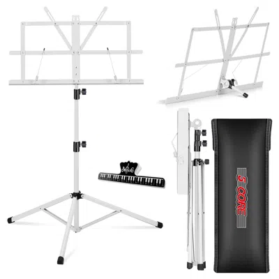 5 Core Music Stand Adjustable Desktop Book Stands Portable Sheet Holder All Metal Foldable Bookstand - Mus  In White