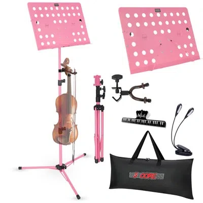 5 Core Music Stand For Sheet Music Portable Folding Atril Para Partituras W Light Clip Violin Holder In Pink