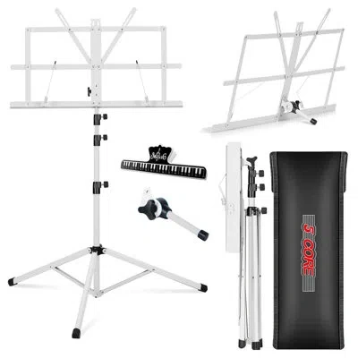 5 Core Music Stand For Sheet Music Portable Tripod Adjustable Folding Note Holder Higher White
