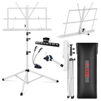 5 Core Music Stand For Sheet Music Portable Tripod Adjustable Folding Note Holder With Light White