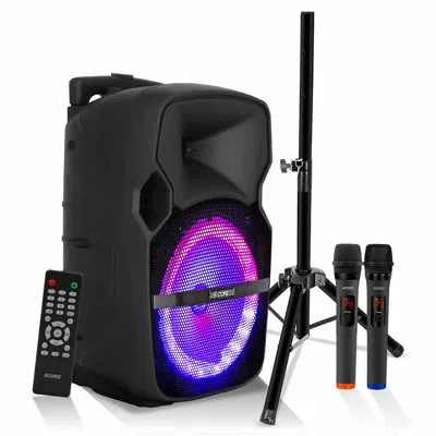 5 Core Party Speaker W Microphone 400w Big Rechargeable Bluetooth Loud Pa Dj Karaoke System W Stand In Black