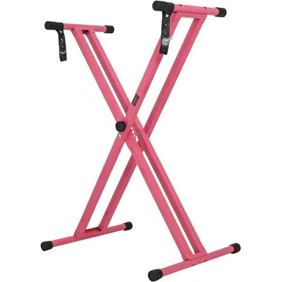5 Core Piano Keyboard Stand Double X Heavy Duty 7 Adjustable Height & Width Digital Electric Synthesizer Mu In Pink