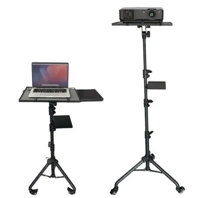 5 Core Projector Stand 29.5 To 71 Inch Adjustable Tripod 2 Shelves Portable Laptop Cart W Phone Holder In Black