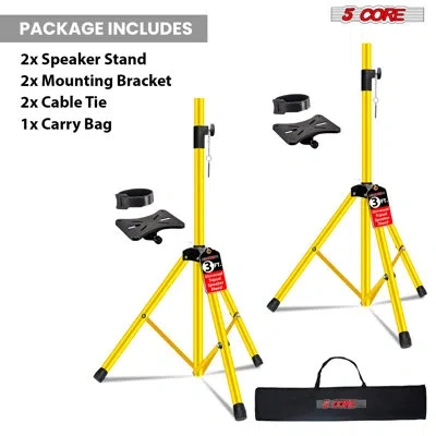 5 Core Speaker Stand 2pc Adjustable 31 To 36" Pa Dj Tripod Stands Heavy Duty W 35mm Pole 132lb W Bag In Yellow