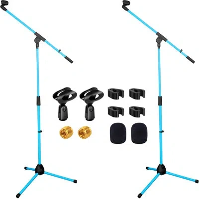 5 Core Tripod Mic Pair Stand Heavy Duty Adjustable Holder Floor Microphone Boom Arm In Blue