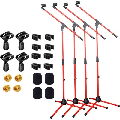 5 Core Tripod Mic Stand 4 Pcs Heavy Duty Height Adjustable Floor Microphone Boom Arm Pedestal Para Microfon In Red