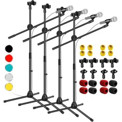5 Core Tripod Mic Stand Adjustable Heavy Duty Floor Holder Microphone Boom Arm In Black