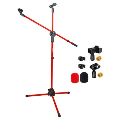 5 Core Tripod Mic Stand Adjustable Heavy Duty Floor Holder Microphone Boom Arm - Red - 1pc