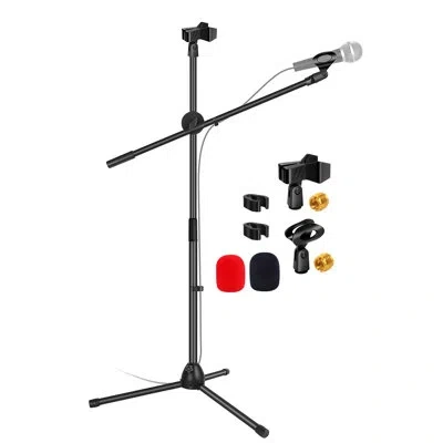 5 Core Tripod Mic Stand Floor Adjustable 31 To 76 Inches Boom Arm Holder Microphone Stands 360 Degree Rotat In Black