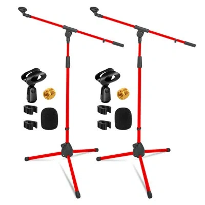 5 Core Tripod Mic Stand Pair Heavy Duty Height Adjustable Floor Microphone Boom Arm Pedestal Para Microfono In Red