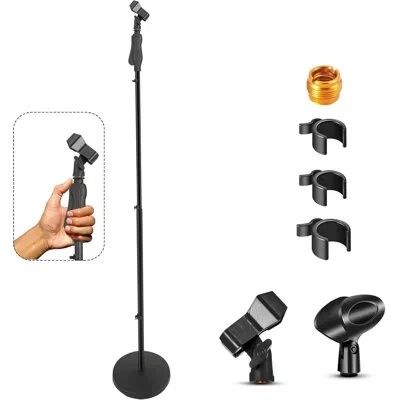 5 Core Universal Microphone Stand Height Adjustable 35 To 57" Round Base Floor Mic Holder Metal Build In Black