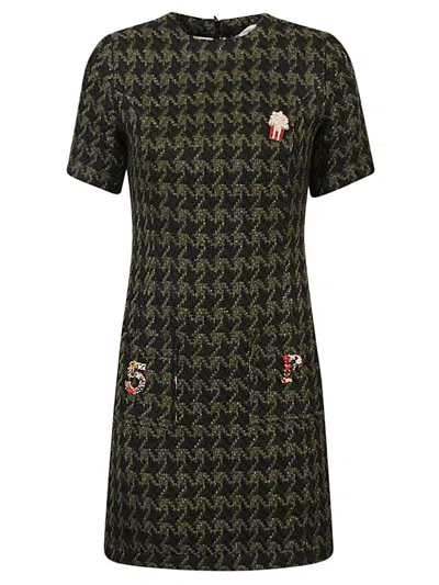 5 Progress Houndstooth Wool Blend Short Dress In Green