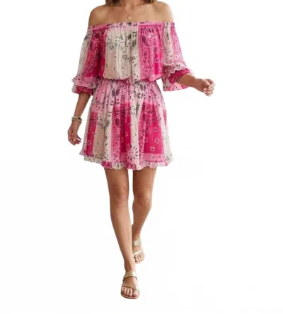 5 Progress Off The Shoulder Bandana Print Mini Dress In Light Rose In Multi