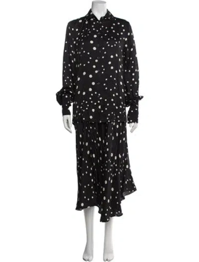 Pre-owned 5 Progress Silk Polka Dot Print Skirt Set In Black