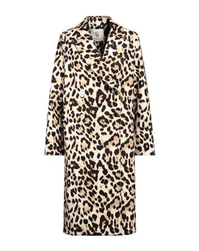 5 Progress Woman Coat Beige Size L Polyester, Viscose, Elastane In Animal Print