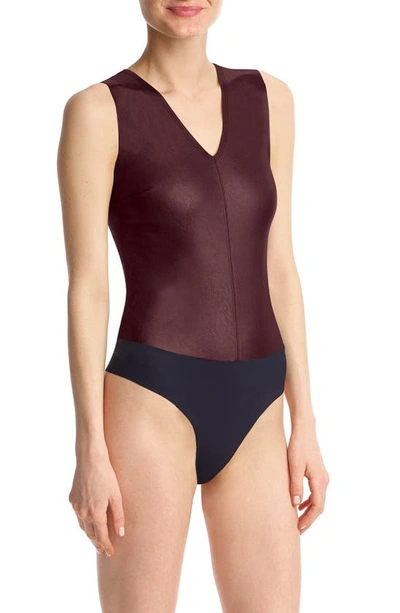 Commando Deep V-neck Faux Leather Bodysuit In Oxblood