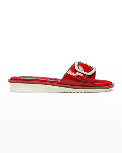 Donald J Pliner Rini Patent Buckle Flat Sandals In Tomato