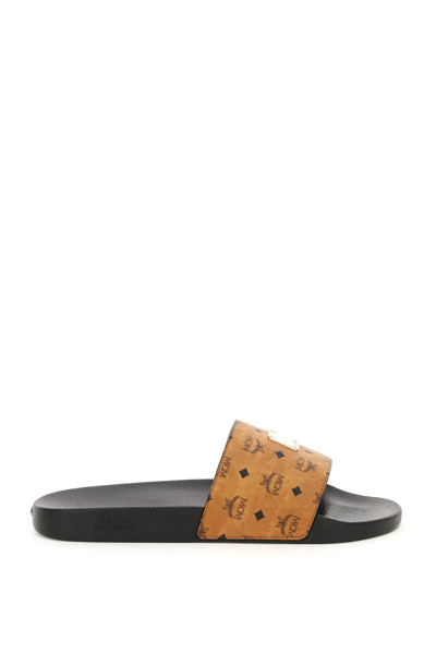 Mcm Logo-plaque Slides In Cognac