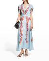 Saloni Lea Floral-print Silk-satin Midi Dress In Coral Adorning