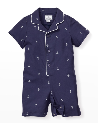 Petite Plume Kids' Boy's Portsmouth Anchor-print Pajamas In Navy