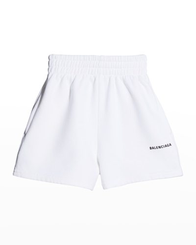 Balenciaga Kid's Classic Logo Jogger Shorts In Whiteblack