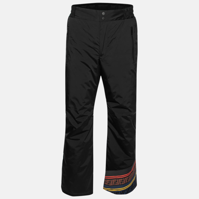 Pre-owned Fendi Black Synthetic Logo Print Detailed Wide Leg Ski-pants M