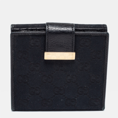 Pre-owned Gucci Black Gg Canvas And Leather French Wallet