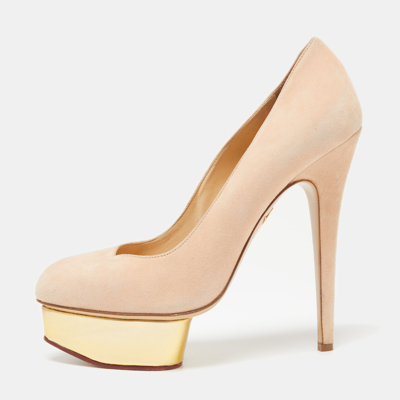Pre-owned Charlotte Olympia Pink Suede Debbie Platform Pumps Size 39.5