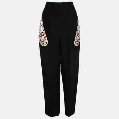 Pre-owned Givenchy Black Crepe & Printed Satin Inset Detailed Pants M