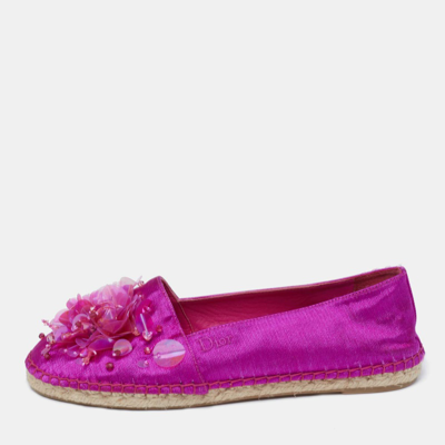 Pre-owned Dior Pink Canvas Embellished Espadrille Flats Size 36 In Red