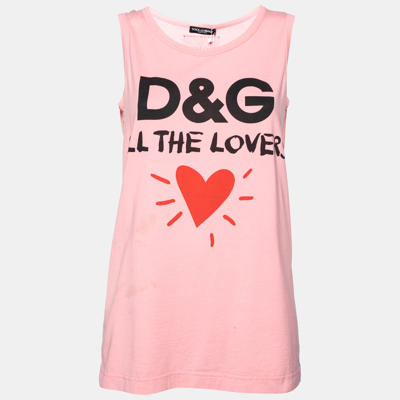 Pre-owned Dolce & Gabbana Pink Cotton Logo Printed Sleeveless T-shirt S
