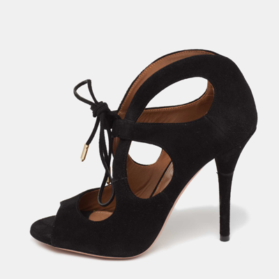 Pre-owned Aquazzura Black Suede C'est Chic Sandals Size 37