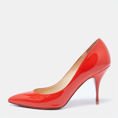 Pre-owned Christian Louboutin Orange Patent Leather Piou Piou Pumps Size 38