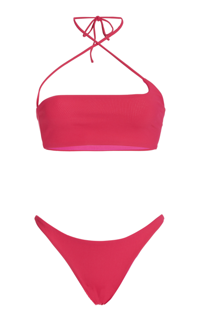 Attico Ribbed Bikini Set In Fuchsia