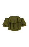 Brandon Maxwell Exclusive Pleated Poplin Cropped Top In Olive
